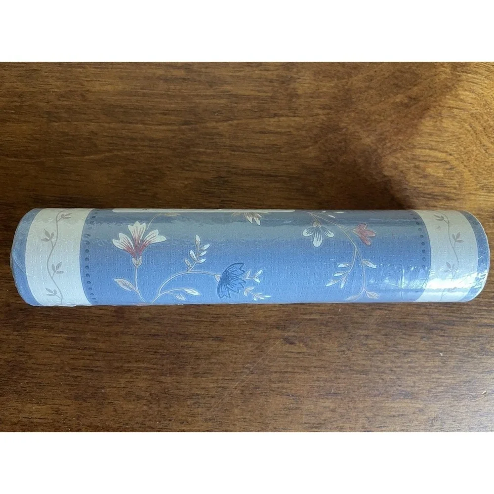 VTG Wallpaper Border Floral Cottage Core Blue White‎ Sunworthy 1 Roll 15 Feet